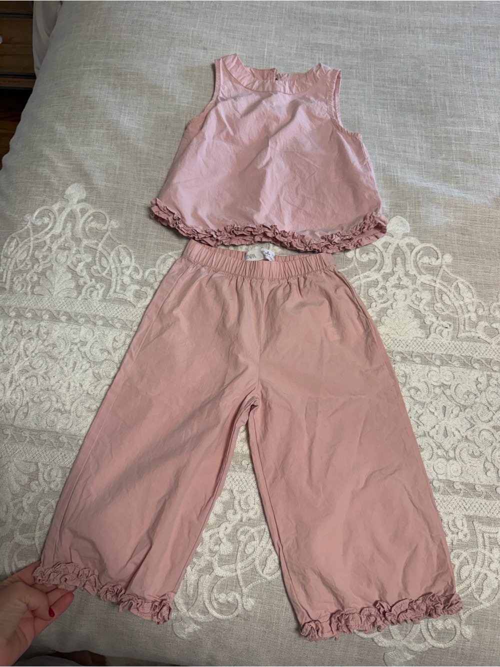 Girls' Pink Ruffle Hem Top and Wide Leg Pants Set